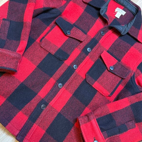 Vintage LL Bean Mens Script Label Buffalo Check Plaid Wool Shirt Hunting Shacket - Picture 2 of 8